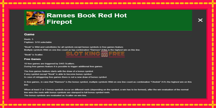 Ramses Book Red Hot Firepot - automaatne põnevate proovitükkidega