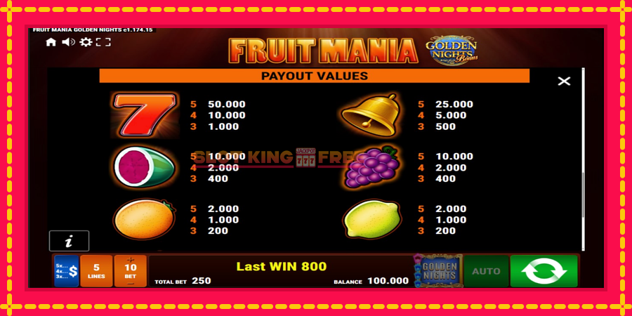 Fruit Mania Golden Nights - automaatne põnevate proovitükkidega