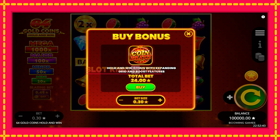 64 Gold Coins Hold and Win - automaatne põnevate proovitükkidega