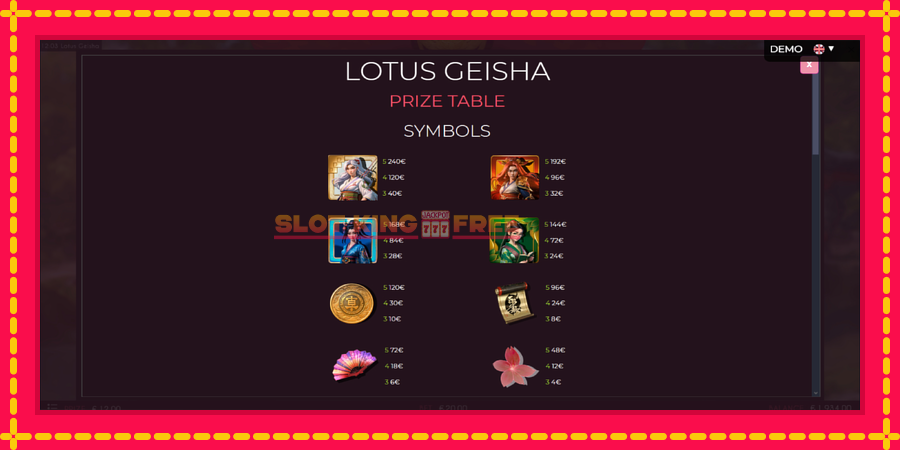 Lotus Geisha - automaatne põnevate proovitükkidega