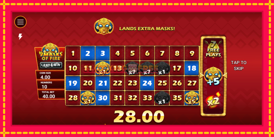 9 Masks of Fire Land & Win - automaatne põnevate proovitükkidega