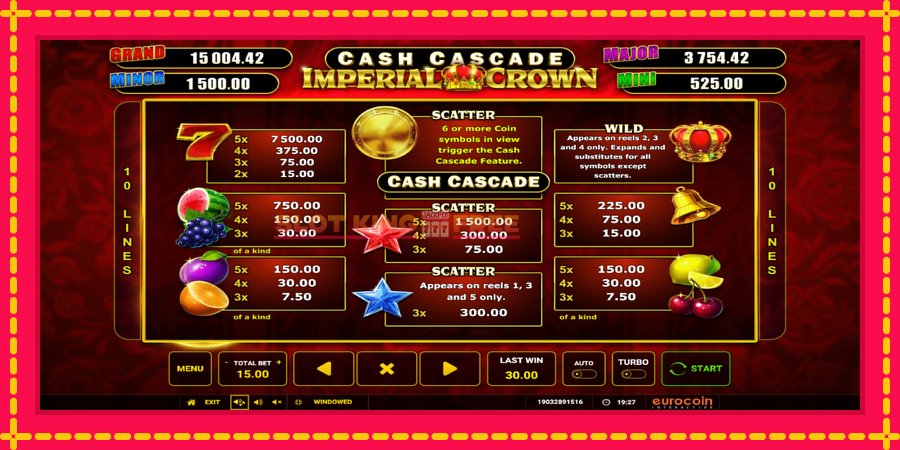 Cash Cascade Imperial Crown - automaatne põnevate proovitükkidega