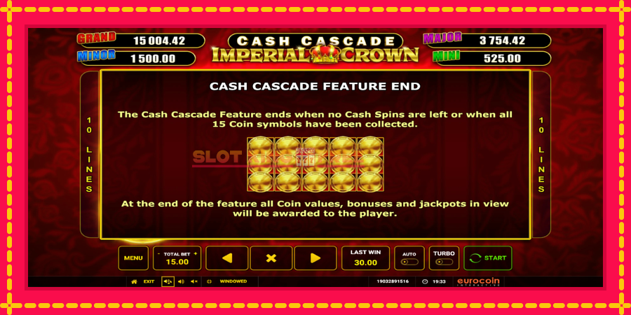 Cash Cascade Imperial Crown - automaatne põnevate proovitükkidega